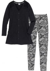 Piżama z legginsami. Czarne piżamy damskie bonprix, bez wzorów, z koronki, bez ramiączek. Za 89.99 zł.