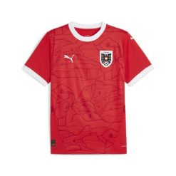 Męska, domowa koszulka reprezentacji Austrii w piłce nożnej 2024 PUMA. Czerwone koszulki sportowe męskie Puma, m, bez wzorów, bez kołnierzyka, bez ramiączek, do piłki nożnej. W wyprzedaży za 359.00 zł.