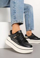 Czarne Sneakersy z Brokatem na Platformie Larinea. Czarne obuwie sportowe damskie Renee, z aplikacjami, z jeansu. Za 79.99 zł.