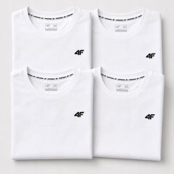 KOMPLET KOSZULEK MĘSKICH 4F ZESTAW 4 SZTUKI T-SHIRT XL TTSHM3341 BIAŁY. Białe t-shirty męskie 4f, m, bez wzorów, z bawełny, sportowe, bez kołnierzyka. Za 199.96 zł.