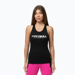 Koszulka damska Pitbull R Koszulka. Czarne koszulki sportowe damskie PITBULL, l, bez wzorów, bez kołnierzyka, bez ramiączek, na fitness i siłownię. Za 39.99 zł.