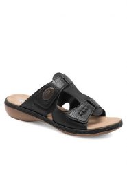 Rieker Klapki 65958-00 Czarny. Czarne klapki damskie Rieker, bez wzorów, ze skóry, bez obcasa. Za 299.99 zł.