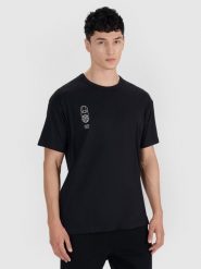 4F T-shirt oversize z nadrukiem męski - czarny L. Czarne koszulki sportowe męskie 4f, l, bez wzorów, z bawełny, eleganckie, bez kołnierzyka. W wyprzedaży za 59.99 zł.