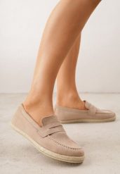 Ciemnobeżowe Mokasyny z Plecionką w Stylu Boho Galenatea. Brązowe mokasyny damskie Renee, z jeansu, biznesowe. Za 59.99 zł.