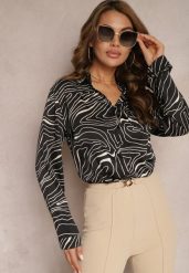 Czarna Koszula o Klasycznym Kroju w Abstrakcyjny Print Kastar. Czarne bluzki damskie Renee, l, bez wzorów, biznesowe, bez kołnierzyka, bez ramiączek. Za 99.99 zł.