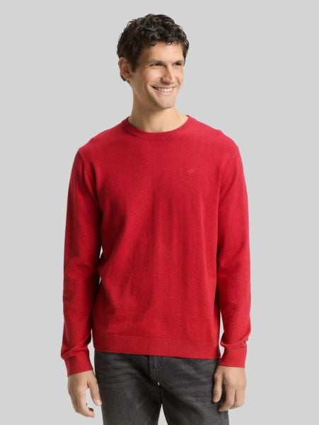 Męski Sweter Tom Tailor Basic Crewneck Knit Salsa Red Non-Solid 1039805 13686. Czerwone swetry przez głowę męskie Tom Tailor, m, bez wzorów, bez kołnierzyka. Za 119.99 zł.