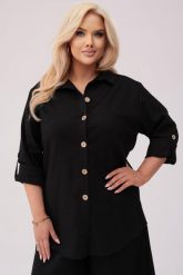 Koszula Lena w czarnym kolorze - Elegancja w stylu eco PLUS SIZE OVERSIZE XXL. Czarne bluzki damskie Moda Size Plus Iwanek, l, bez wzorów, ze lnu, klasyczne, bez kołnierzyka, plus size, bez ramiączek. W wyprzedaży za 189.90 zł.