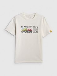 4F T-shirt regular z nadrukiem męski - biały M. Białe t-shirty męskie 4f, m, bez wzorów, z bawełny, klasyczne, bez kołnierzyka. Za 79.99 zł.