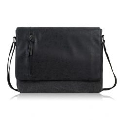 Torba męska na ramię do pracy czarna canvas skóra ekologiczna A4 AS-10-BL. Czarne torby na ramię męskie bez wzorów, z materiału, biznesowe, na ramię. Za 179.90 zł.