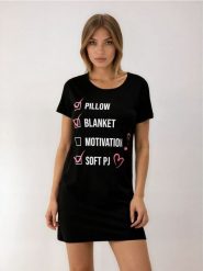 Bawełniana koszula nocna z napisem - czarny. Czarne koszule nocne damskie Sinsay, l, bez wzorów, z bawełny. Za 19.99 zł.