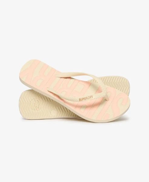 Superdry Klapki Core Logo z gumy – RICE WHITE/CORAL. Białe klapki damskie Superdry., bez wzorów, bez obcasa. Za 129.40 zł.