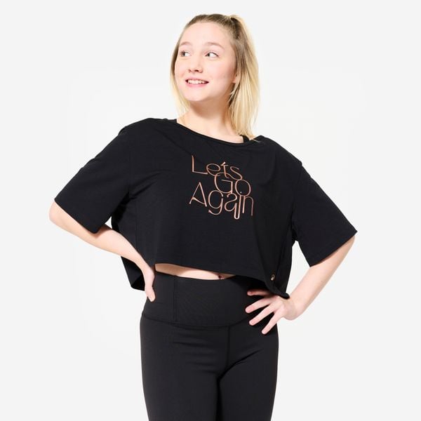 Koszulka do tańca modern jazz damska Starever crop top. Czarne koszulki sportowe damskie STAREVER, xl, bez wzorów, z elastanu, eleganckie, bez kołnierzyka. Za 59.99 zł.