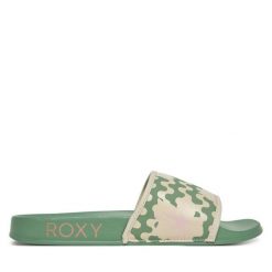 Klapki Roxy. Zielone klapki damskie Roxy, bez wzorów, bez obcasa. Za 79.99 zł.