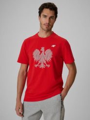 4F Koszulka kibica męska - czerwona XXL. Czerwone koszulki sportowe męskie 4f, m, bez wzorów, z dzianiny, bez kołnierzyka, bez ramiączek. Za 79.99 zł.