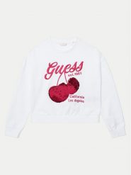 Guess Bluza J5GQ00 KA6R4 Biały Regular Fit. Białe bluzy dla dziewczynek Guess, z aplikacjami, z bawełny, bez ramiączek, bez kaptura. Za 112.00 zł.