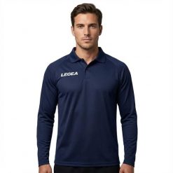 Męska Koszulka Polo Długie Rękawy Bieganie Kluczowe Cechy Niebieska. Niebieskie koszulki polo męskie Legea, m, bez wzorów, z bawełny, bez kołnierzyka, bez ramiączek, do biegania. Za 56.00 zł.