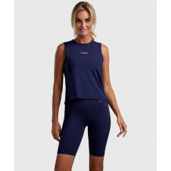 Tank-top Elegancja - Granatowy. Niebieskie koszulki sportowe damskie NORDICDOTS, l, bez wzorów, z elastanu, eleganckie, bez kołnierzyka. Za 185.00 zł.