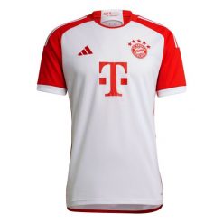 Koszulka domowa Bayern Munich 2023/24. Białe koszulki sportowe męskie Adidas, bez wzorów, z poliesteru, bez kołnierzyka, bez ramiączek, do piłki nożnej. W wyprzedaży za 329.85 zł.