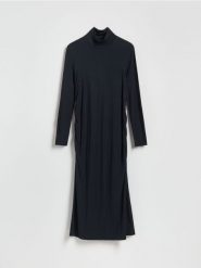 Sukienka z modalem - czarny. Czarne sukienki damskie Reserved, l, bez wzorów, z dzianiny, bez kołnierzyka, bez ramiączek, dopasowane. Za 159.99 zł.