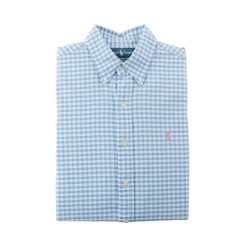 Second life - Klasyczne koszule męskie Custom Fit - Jak nowy. Niebieskie koszule męskie Ralph Lauren, m, bez wzorów, z jeansu, biznesowe, bez kołnierzyka, bez ramiączek. Za 207.36 zł.