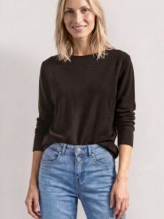 Street One bluzka z dzianiny Kobiety brązowy, 44. Brązowe bluzki damskie Street One, bez wzorów, z bawełny, eleganckie, bez kołnierzyka, bez ramiączek. Za 199.95 zł.