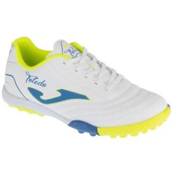 Buty piłkarskie turfy chłopięce, Toledo Jr 26 TOJS TF. Białe buty sportowe chłopięce Joma, bez wzorów, bez zapięcia, do piłki nożnej. Za 149.99 zł.