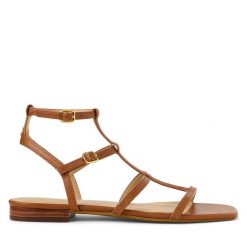 Sandały LAUREN RALPH LAUREN. Brązowe sandały damskie Lauren Ralph Lauren, bez wzorów, bez obcasa, na płaskiej podeszwie, bez zapięcia. Za 439.99 zł.