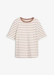 T-shirt z grubej bawełny organicznej. Białe bluzki damskie bonprix, bez wzorów, z bawełny, bez kołnierzyka. Za 42.99 zł.
