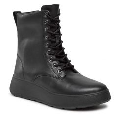 Trzewiki FitFlop. Czarne botki damskie FitFlop, bez obcasa, na płaskiej podeszwie, bez zapięcia. Za 789.99 zł.