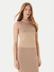 Guess Bluzka W3YR26 Z37K0 Beżowy Slim Fit. Brązowe bluzki damskie Guess, xs, z aplikacjami, z wiskozy, bez kołnierzyka, bez ramiączek. Za 182.99 zł.