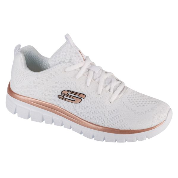 Buty do chodzenia damskie Skechers 12615WTRG. Białe obuwie sportowe damskie Skechers, bez wzorów, z materiału, trekkingowe, Skechers Sport. Za 199.99 zł.