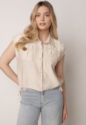 Beżowa Wiskozowa Koszula Boho Bez Rękawów ze Ściągaczem w Pasie Limopise. Brązowe koszule damskie Born2be, na lato, l, bez wzorów, z materiału, boho, bez kołnierzyka, bez ramiączek. Za 89.99 zł.