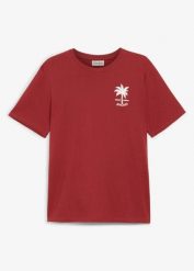 T-shirt z czystej bawełny. Czerwone t-shirty męskie bonprix, m, bez wzorów, z bawełny, bez kołnierzyka. Za 42.99 zł.