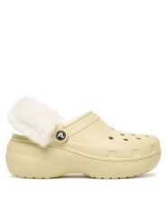 Crocs Klapki Classic Platform Fuzz Lined Clog 212854 Beżowy. Brązowe klapki damskie Crocs, bez wzorów, z tworzywa sztucznego, bez obcasa. Za 309.99 zł.