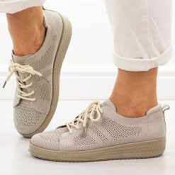 Beżowe sportowe buty damskie News 9952. Brązowe obuwie sportowe damskie NEWS, bez wzorów, z dresówki, trekkingowe. Za 129.00 zł.