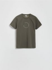 T-shirt slim z nadrukiem - zielony. Zielone t-shirty męskie Reserved, l, bez wzorów, z bawełny, bez kołnierzyka. Za 79.99 zł.