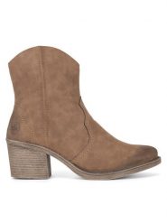 Rieker Kowbojki Y1251-24 Brązowy. Brązowe botki damskie Rieker, z materiału, bez obcasa, na słupku, bez zapięcia. Za 287.00 zł.
