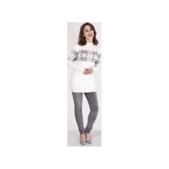 Sweter w skandynawskie wzory, SWE128 ecru/szary MKM. Szare swetry damskie Mkm swetry, na zimę, z dzianiny. Za 143.00 zł.