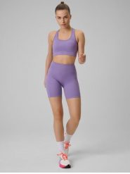 Legginsy do biegania krótkie damskie z wysokim stanem. Fioletowe legginsy sportowe damskie 4f, l, bez wzorów, z dzianiny, z podwyższonym stanem, krótkie, do biegania. Za 89.99 zł.