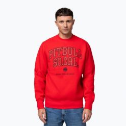 Bluza męska Pitbull So Cal Crewneck. Czerwone bluzy sportowe męskie PITBULL, m, bez wzorów, z bawełny, bez kaptura, na fitness i siłownię. Za 149.99 zł.