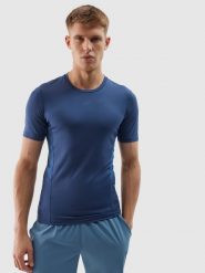 4F Koszulka treningowa slim z materiałów z recyklingu męska - granatowa S. Niebieskie koszulki sportowe męskie 4f, m, bez wzorów, z dzianiny, klasyczne, bez kołnierzyka. W wyprzedaży za 59.99 zł.