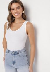 Biały Bawełniany Top o Dopasowanym Kroju Bez Rękawów Ravialda. Białe koszule damskie Born2be, l, bez wzorów, z bawełny, eleganckie, bez kołnierzyka, bez ramiączek. Za 19.99 zł.