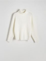 Sweter z domieszką wełny - złamana biel. Swetry przez głowę męskie Reserved, l, bez wzorów, z dzianiny, bez kołnierzyka. Za 179.99 zł.