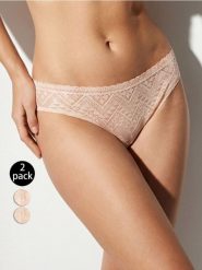 Majtki figi z ozdobną koronką 2 pack - kremowy. Białe figi damskie Sinsay, l, bez wzorów, z koronki. Za 19.99 zł.