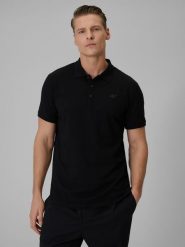 4F Koszulka polo regular męska - czarna L. Czarne koszulki polo męskie 4f, l, bez wzorów, z bawełny, biznesowe, bez ramiączek. Za 89.99 zł.