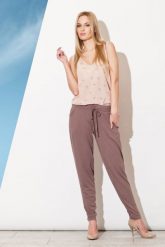 Brązowe Długie Spodnie z Troczkami. Brązowe spodnie materiałowe damskie Figl, s, bez wzorów, z elastanu. Za 199.00 zł.
