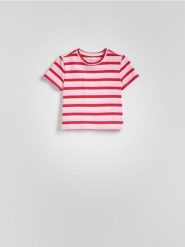 T-shirt w paski - wielobarwny. T-shirty damskie Reserved, l, bez wzorów, z bawełny, bez kołnierzyka. W wyprzedaży za 25.99 zł.