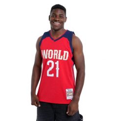 Koszulka NBA All Star 2017 Joel Embiid. Czerwone koszulki sportowe męskie Mitchell & Ness, s, bez wzorów, z materiału, bez kołnierzyka, bez ramiączek, do koszykówki. Za 378.50 zł.