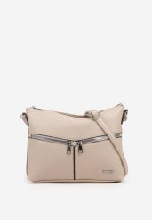 Beżowa Torebka z Suwakami na Regulowanym Pasku Malovia. Brązowe torebki do ręki damskie Renee, bez wzorów, z jeansu, eleganckie, bez dodatków. Za 59.99 zł.