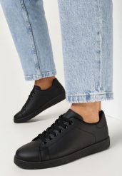 Czarne Sneakersy na Płaskiej Podeszwie z Okrągłym Noskiem Tamiaha. Czarne obuwie sportowe damskie Born2be, bez wzorów, z jeansu, na fitness i siłownię. Za 59.99 zł.